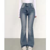 ライトブルー | 骨盤パット付き ハイウエスト フレアデニムパンツ | VIVID LADY