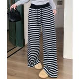 グレー | ボーダー イージーワイドパンツ | VIVID LADY