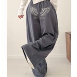 チャコールグレー | ウイングプリントワイドスウェットパンツ | VIVID LADY