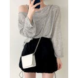 グレー | リネン風ルーズフィットTシャツセット レディース オフショルダー長袖 | VIVID LADY