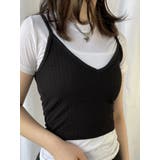 ブラック | ショート丈Tシャツ+キャミソールセット レディース 配色キャミソール | VIVID LADY
