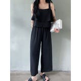 ブラック | フリルブラウス+ロングパンツ セット 韓国ファッション | VIVID LADY