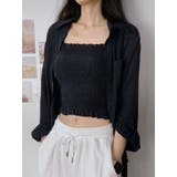 ブラック | シアーオーバーサイズシャツ+シャーリングキャミソール セットアイテム 全5色 | VIVID LADY