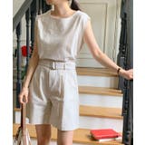 ライトベージュ | 2点セット ノースリブトップス+ショートパンツ セットアップ | VIVID LADY