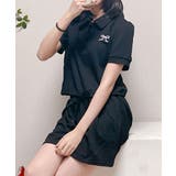 ブラック | ポロカラーTシャツ ショートパンツ セットアップ | VIVID LADY