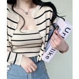 ベージュ | ボーダー柄リブニットアンサンブル | VIVID LADY