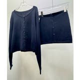 ネイビー | 【2点セット】ニットカーディガンxチューブトップ アンサンブル | VIVID LADY