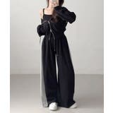 ブラック | ダブルジップパーカー×キャミ×ワイドパンツ スウェット3点セット | VIVID LADY