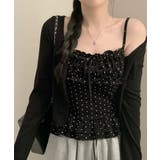 ブラック | ドットフリルキャミソール×ショートカーディガン アンサンブル | VIVID LADY