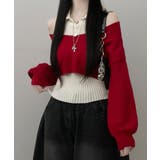 レッド | レイヤードニットアンサンブル ショートトップス＋カラーニット | VIVID LADY