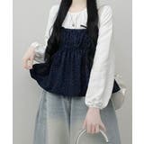 ネイビー | フラワー柄 キャミトップｘプルオーバーブラウス アンサンブル | VIVID LADY