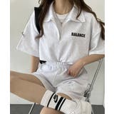 ライトグレー | ハーフジップ半袖プルオーバー×ショートパンツ スウェットセットアップ | VIVID LADY