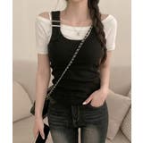 ブラック | リブタンクトップ×ボートネック半袖Tシャツ アンサンブル トップス | VIVID LADY