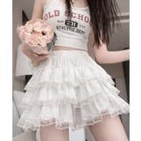 ホワイト | インナーパンツ付き レースティアードミニスカート | VIVID LADY