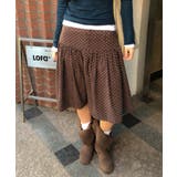 ブラウン | レトロ ドットコーデュロイ ミドルフレアスカート | VIVID LADY