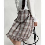 グレー | チェック柄 フリル ミドルスカート | VIVID LADY