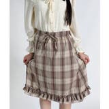 ベージュ | チェック柄 フリル ミドルスカート | VIVID LADY