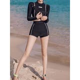 ブラック | 水着体型カバー 2点セット ラッシュガードリブ | VIVID LADY