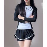 バイカラーハーフジップラッシュガード＆ショーツセットアップ | VIVID LADY | 詳細画像1 