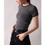 グレー | バイカラー コンパクト半袖Tシャツ | VIVID LADY