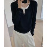 ブラック | レイヤード風 キーネック Tシャツ | VIVID LADY