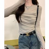 オリーブ | ドレープ シアー切替 ロングスリーブTシャツ | VIVID LADY