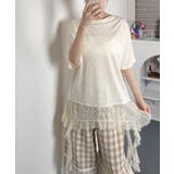 イエロー | アシンメトリーレース 半袖Tシャツ | VIVID LADY