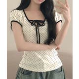 水玉柄パフスリーブ半袖Tシャツ | VIVID LADY | 詳細画像2