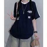 ネイビー | スリーブライン オーバーサイズ半袖Tシャツ | VIVID LADY