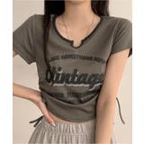 カーキ | ヴィンテージライク サイドシャーリング リブTシャツ | VIVID LADY