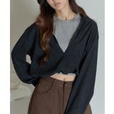 ネイビー | フェイクレイヤード クロップドトップス | VIVID LADY