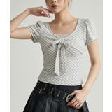 アイボリー | チェックリボン レースネック 半袖トップス | VIVID LADY