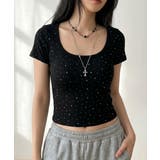 ラインストーン カップイン クロップド丈 半袖Tシャツ | VIVID LADY | 詳細画像14 