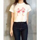 アイボリー | リボンプリント半袖Tシャツ レディース 夏 | VIVID LADY