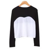ブラック | 配色クルーネックtシャツ レディース 秋冬 | VIVID LADY
