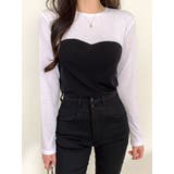 アイボリー | 配色クルーネックtシャツ レディース 秋冬 | VIVID LADY