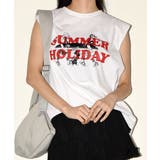 ホワイト | ロゴ入りノースリブTシャツレディース 大きいサイズ 切りっぱなし仕上げ | VIVID LADY