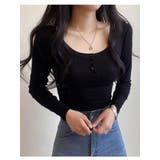 ブラック | 春クロップドリブtシャツ 長袖 Uネック | VIVID LADY