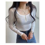 アイボリー | 春クロップドリブtシャツ 長袖 Uネック | VIVID LADY