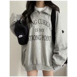 オーバーフィットバルーン袖襟トレーナー カジュアル ロゴ入りトレーナー | VIVID LADY | 詳細画像8 