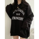 ブラック | オーバーフィットバルーン袖襟トレーナー カジュアル ロゴ入りトレーナー | VIVID LADY