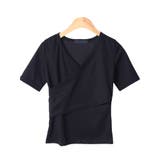 ブラック | 女性らしくラブリーなVネックラップ半袖Tシャツ レディース 半袖 | VIVID LADY