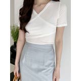 アイボリー | 女性らしくラブリーなVネックラップ半袖Tシャツ レディース 半袖 | VIVID LADY