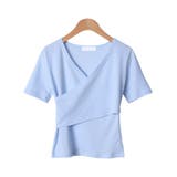 スカイブルー | 女性らしくラブリーなVネックラップ半袖Tシャツ レディース 半袖 | VIVID LADY