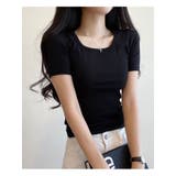 ブラック | デイリーな無地ライン半袖Tシャツ 全5色 レディース | VIVID LADY