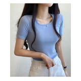 スカイブルー | デイリーな無地ライン半袖Tシャツ 全5色 レディース | VIVID LADY