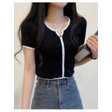 ブラック | シンプル配色クロップド丈半袖Tシャツ 全4色 レディース | VIVID LADY