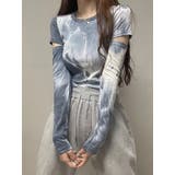 ネイビー | タイダイ柄肩出しTシャツ 全4色 レディース | VIVID LADY