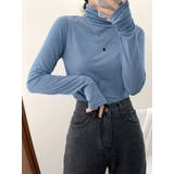 ブルー | 裏起毛ウォーマータートルネックtシャツ長袖トップスレディース Y2K 秋冬 | VIVID LADY