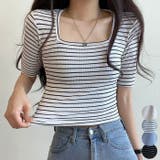 ボーダー柄スクエアネック半袖tシャツ レディース 夏 | VIVID LADY | 詳細画像1 